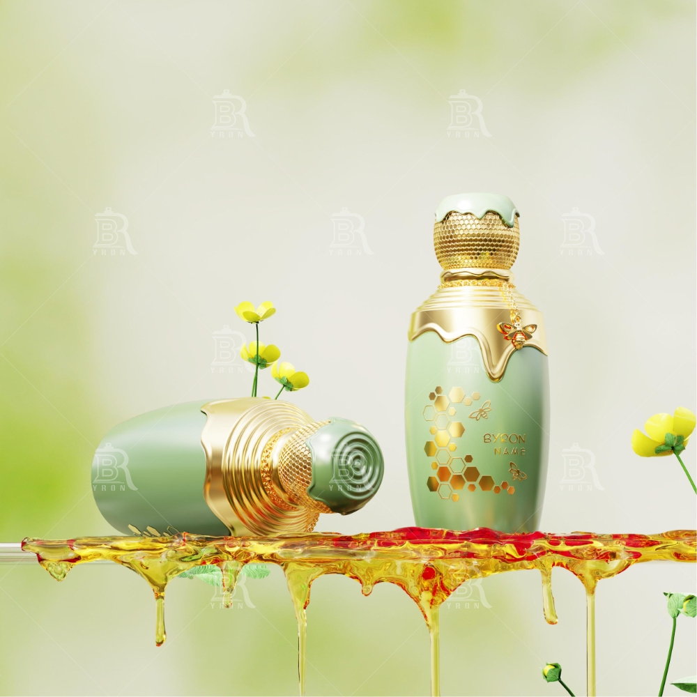 Byron 100ml White Floral Perfume Bottle &ndash; Golden Honeycomb Accent Elegant Design