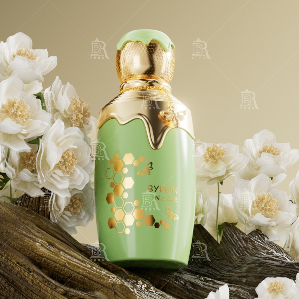 Byron 100ml White Floral Perfume Bottle &ndash; Golden Honeycomb Accent Elegant Design