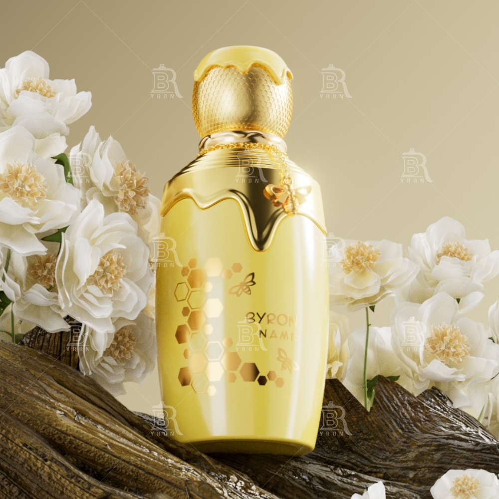 Byron 100ml White Floral Perfume Bottle &ndash; Golden Honeycomb Accent Elegant Design