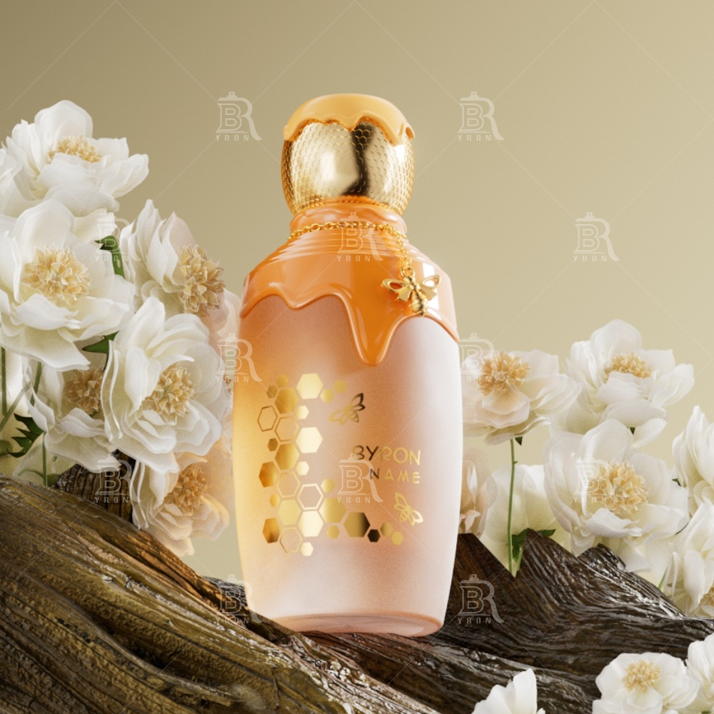 Byron 100ml White Floral Perfume Bottle &ndash; Golden Honeycomb Accent Elegant Design