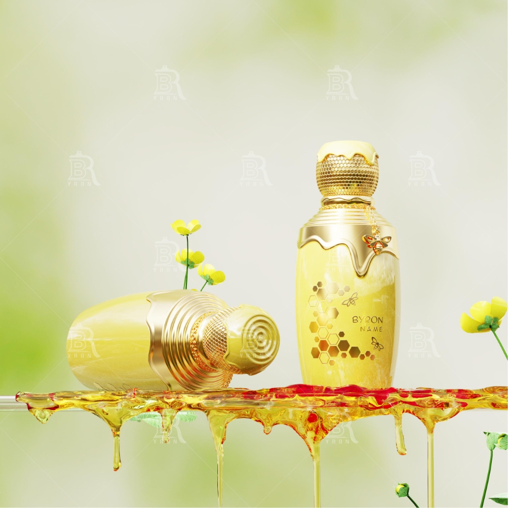 Byron 100ml White Floral Perfume Bottle &ndash; Golden Honeycomb Accent Elegant Design