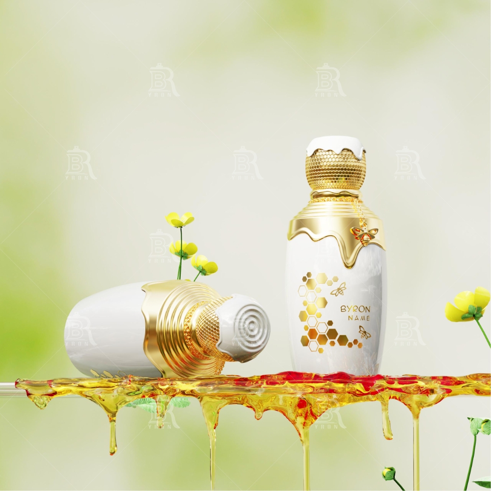Byron 100ml White Floral Perfume Bottle &ndash; Golden Honeycomb Accent Elegant Design