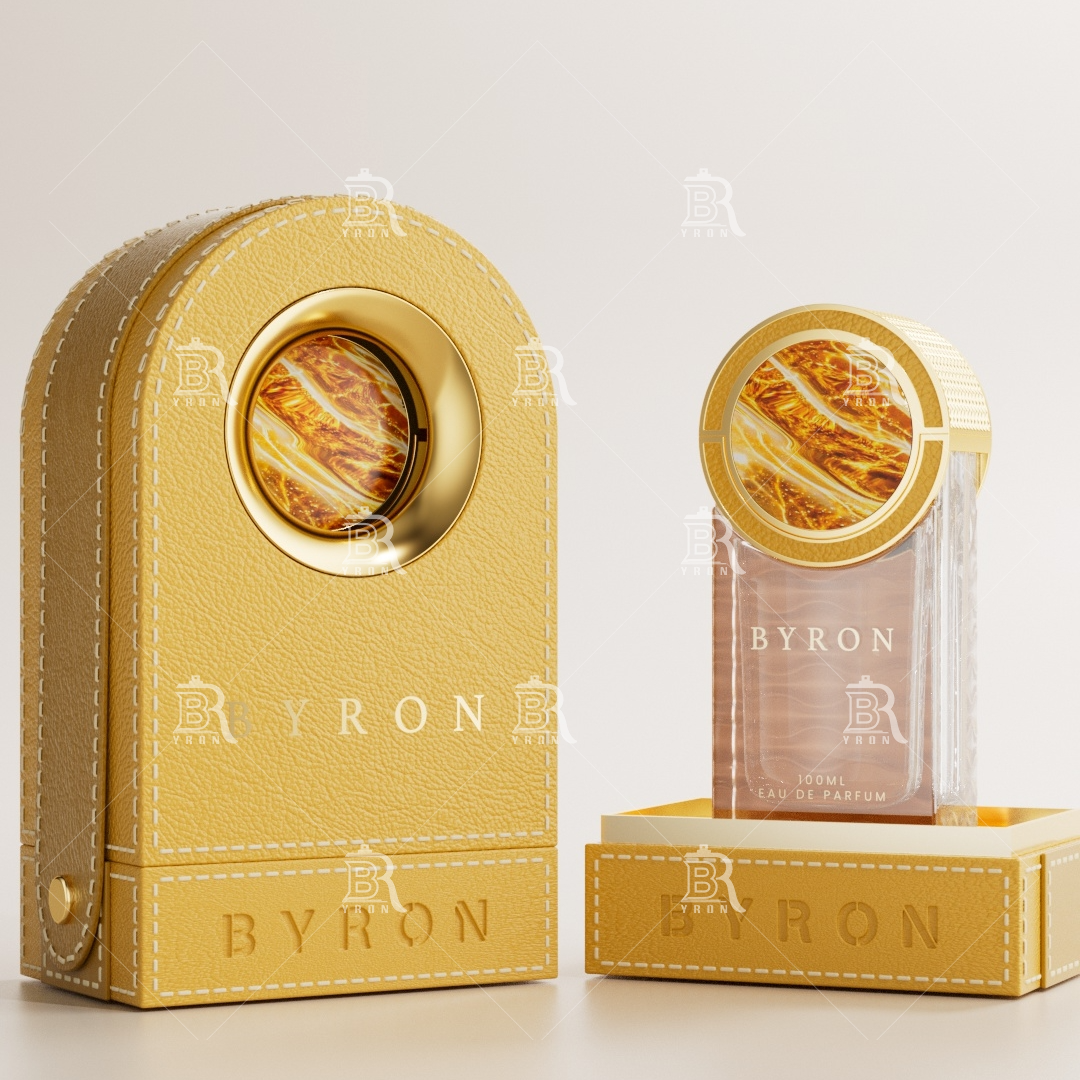 100ml BYRON Perfume Bottle_Blue Gold Starry Cap_Crystal Bottle_Arc Leather Gift Box Custom