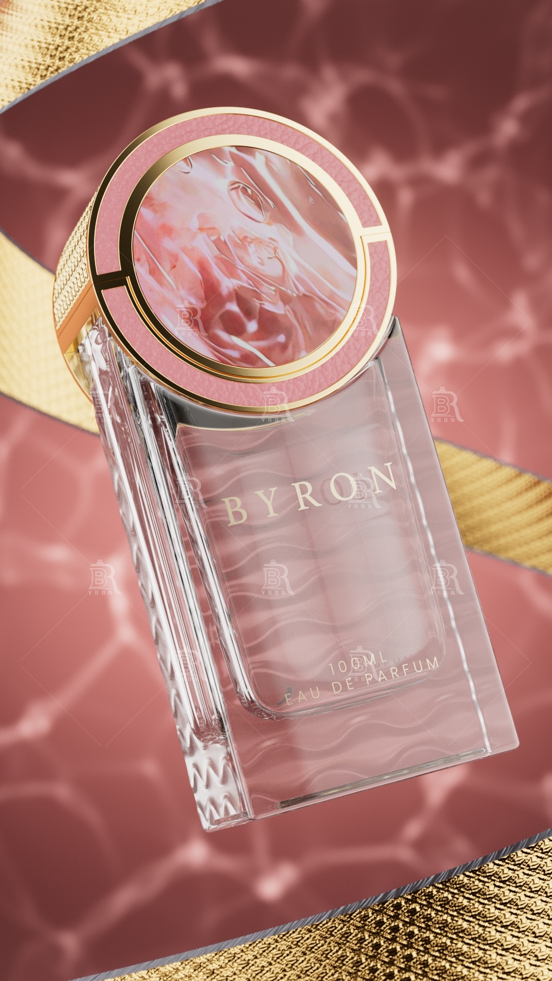 100ml BYRON Perfume Bottle_Blue Gold Starry Cap_Crystal Bottle_Arc Leather Gift Box Custom