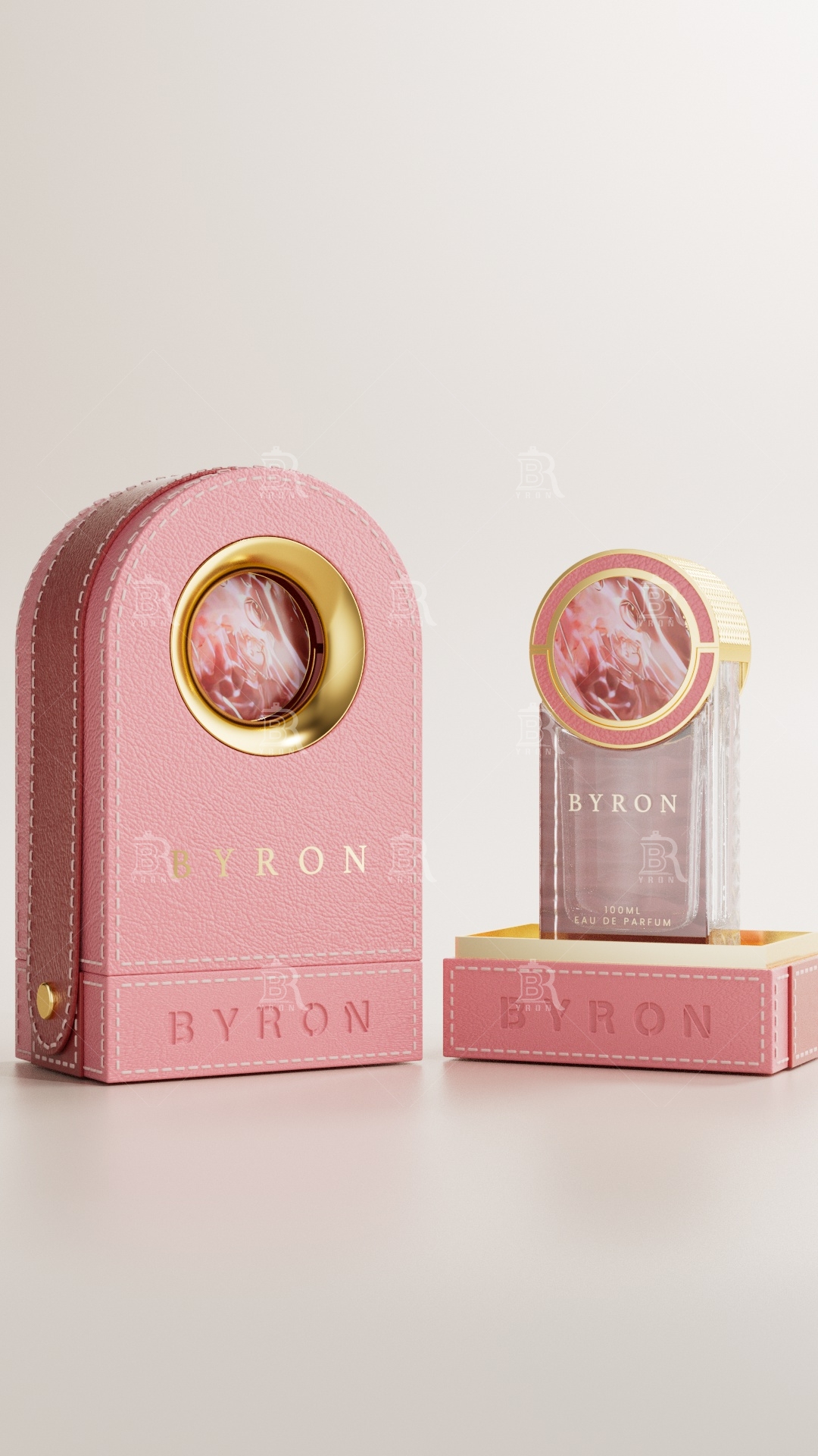 100ml BYRON Perfume Bottle_Blue Gold Starry Cap_Crystal Bottle_Arc Leather Gift Box Custom