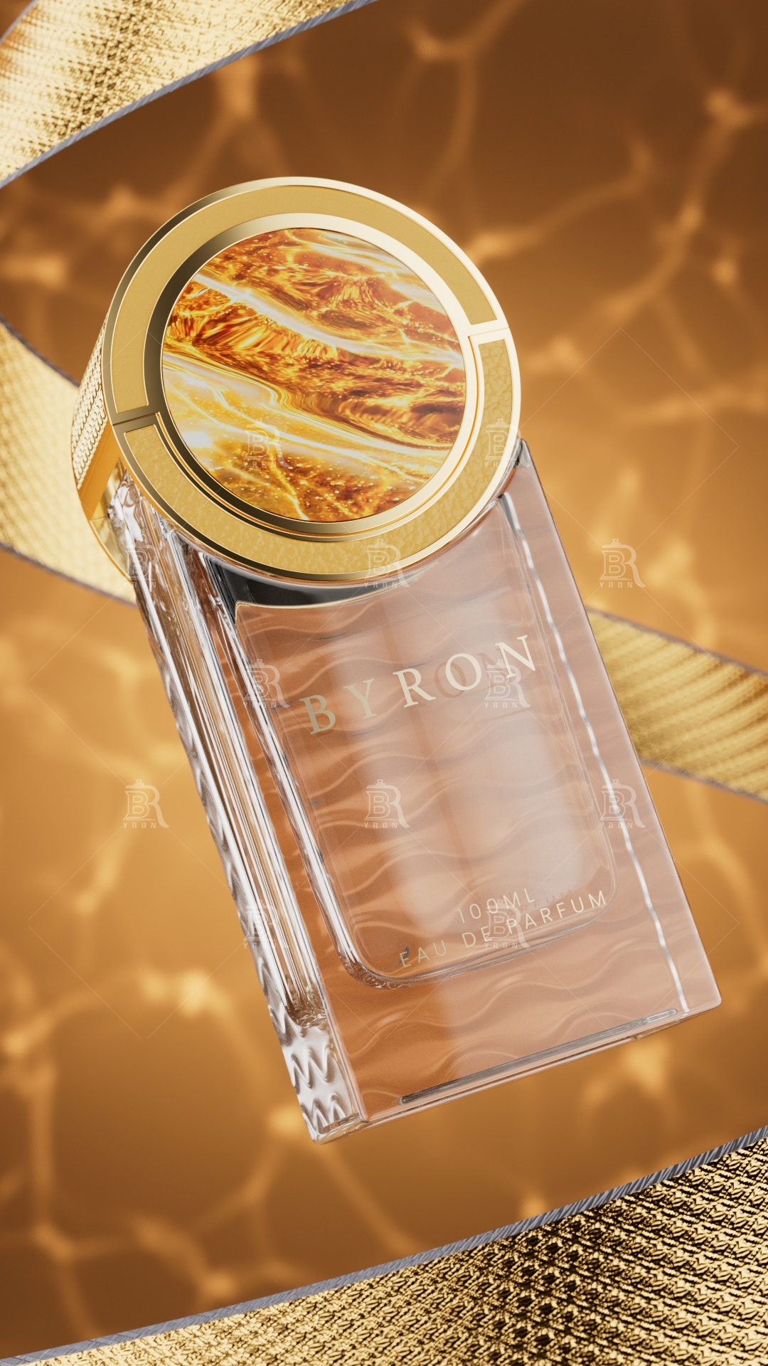 100ml BYRON Perfume Bottle_Blue Gold Starry Cap_Crystal Bottle_Arc Leather Gift Box Custom