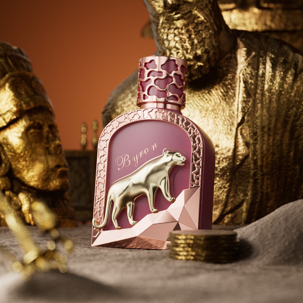 100ml BYRON Perfume Bottle_Gold Carved Cap_Silver Leopard Ornament Crystal Bottle Custom