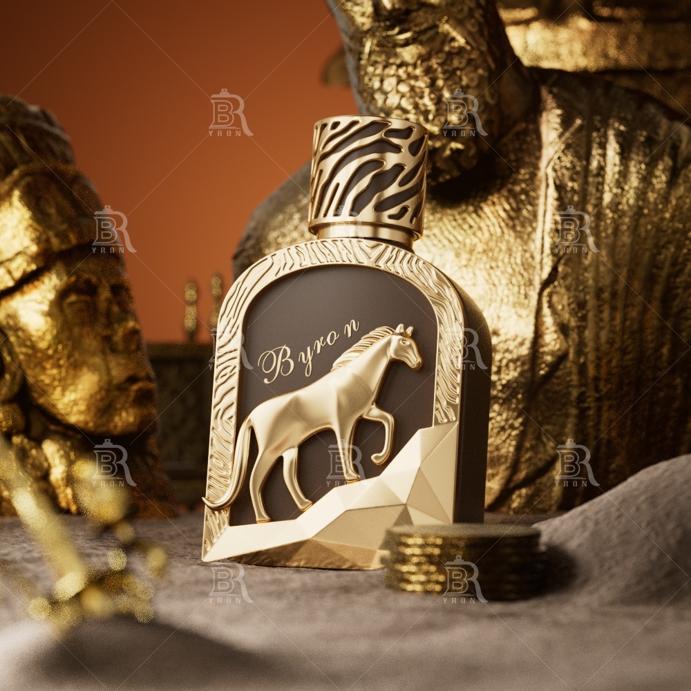 100ml BYRON Perfume Bottle_Tiger Pattern Cap_Gold Horse Ornament Crystal Bottle Custom