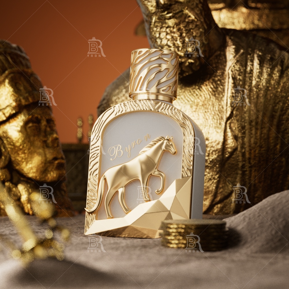 100ml BYRON Perfume Bottle_Tiger Pattern Cap_Gold Horse Ornament Crystal Bottle Custom