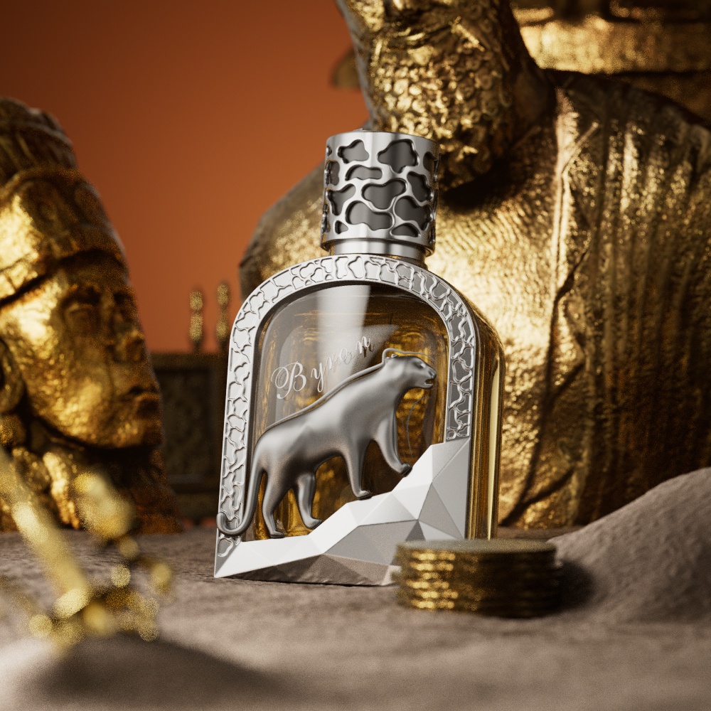 100ml BYRON Perfume Bottle_Gold Carved Cap_Silver Leopard Ornament Crystal Bottle Custom