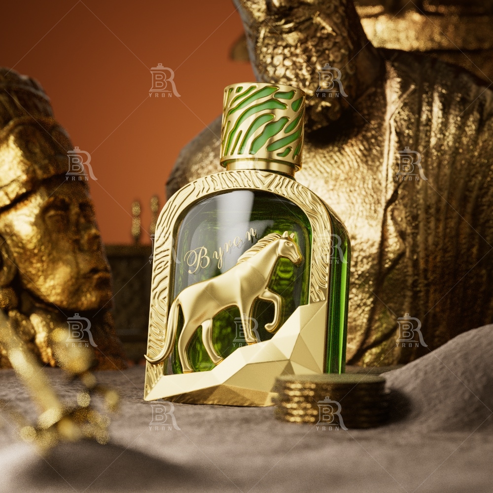 100ml BYRON Perfume Bottle_Tiger Pattern Cap_Gold Horse Ornament Crystal Bottle Custom