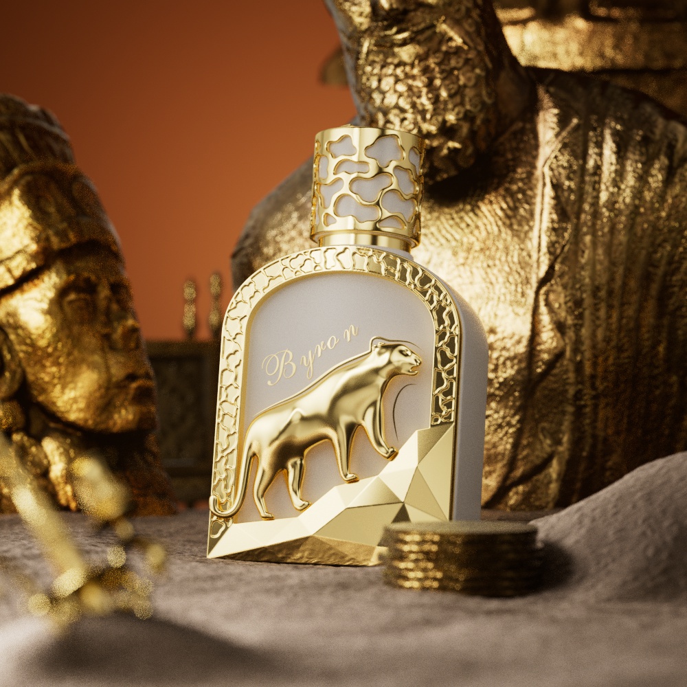 100ml BYRON Perfume Bottle_Gold Carved Cap_Silver Leopard Ornament Crystal Bottle Custom