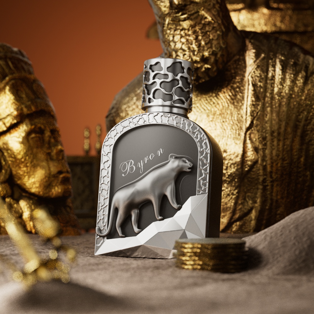 100ml BYRON Perfume Bottle_Gold Carved Cap_Silver Leopard Ornament Crystal Bottle Custom