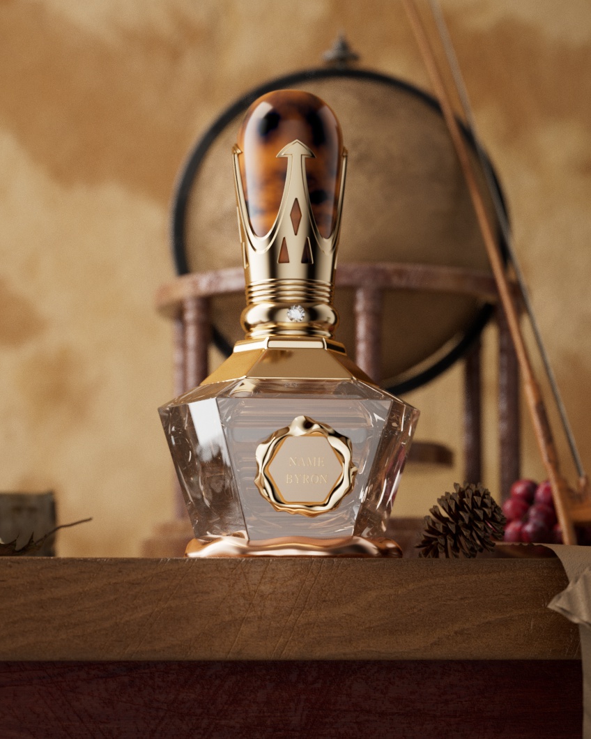 100ml Perfume Bottle Packaging_BYRON Crown Cap_Tortoiseshell Top_Crystal Faceted Bottle