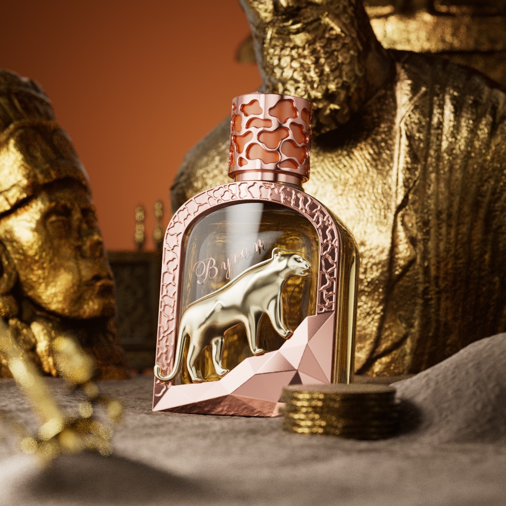 100ml BYRON Perfume Bottle_Gold Carved Cap_Silver Leopard Ornament Crystal Bottle Custom