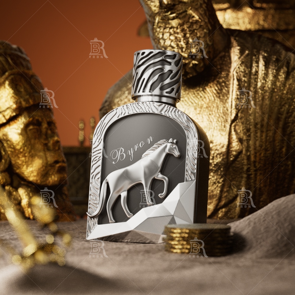 100ml BYRON Perfume Bottle_Tiger Pattern Cap_Gold Horse Ornament Crystal Bottle Custom