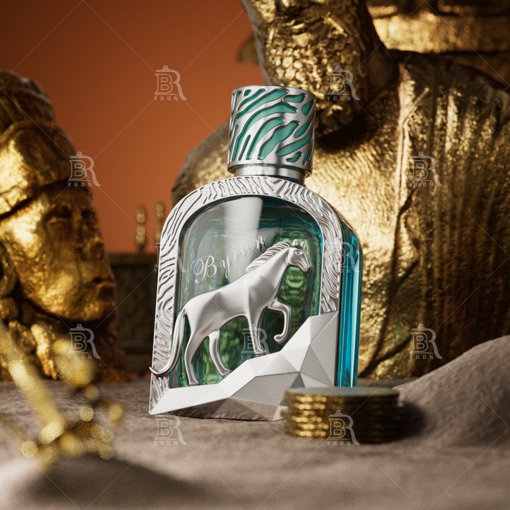 100ml BYRON Perfume Bottle_Tiger Pattern Cap_Gold Horse Ornament Crystal Bottle Custom